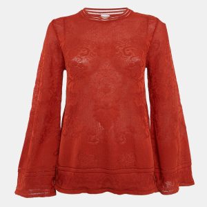 M Missoni Rust Orange Patterned Knit Round Neck Top L, Shirts & Tops - Luxury Closet