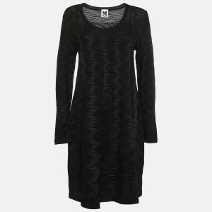 M Missoni Black Patterned Knit Full Sleeve Mini Dress L, Dresses - Luxury Closet