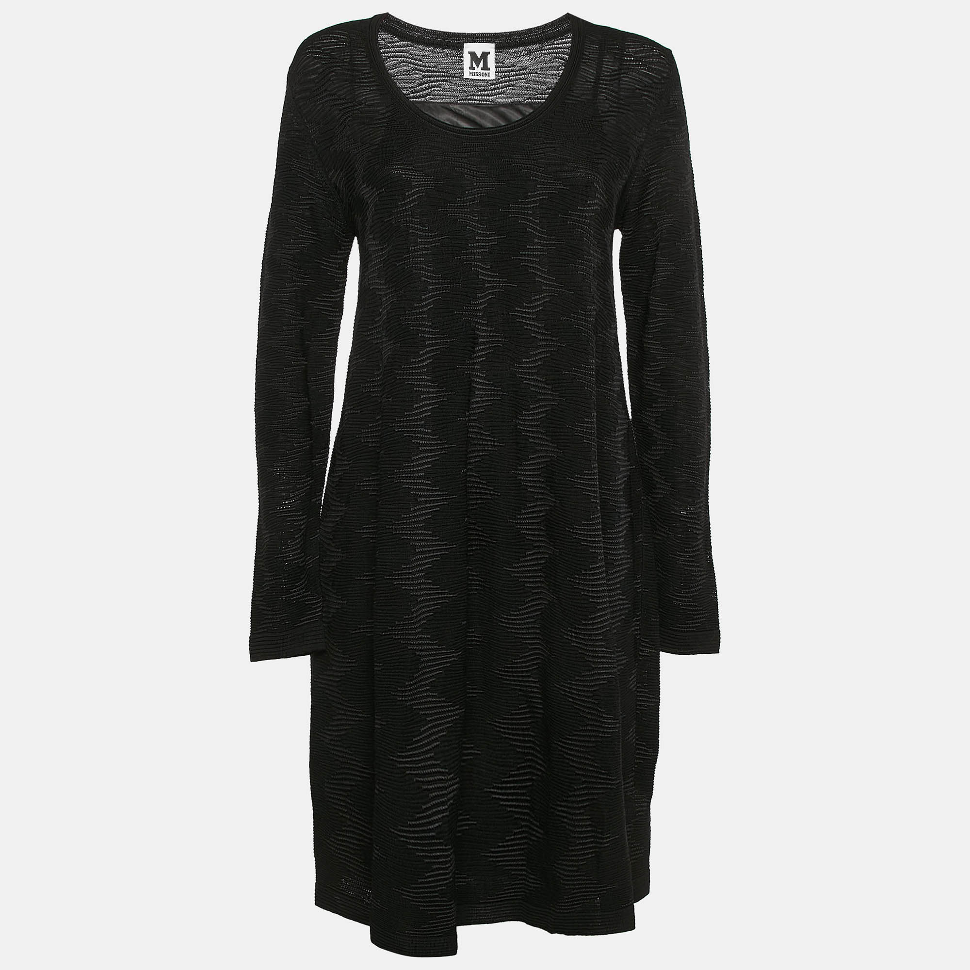 M Missoni Black Patterned Knit Full Sleeve Mini Dress L, Dresses - Luxury Closet