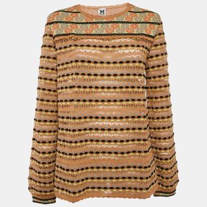 M Missoni Beige/Multicolor Patterned Knit Long Sleeve Top L, Shirts & Tops - Luxury Closet