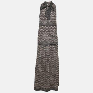 M Missoni Multicolor Pinhole Patterned Lurex Knit Tie-Up Neck Maxi Dress M, Dresses - Luxury Closet