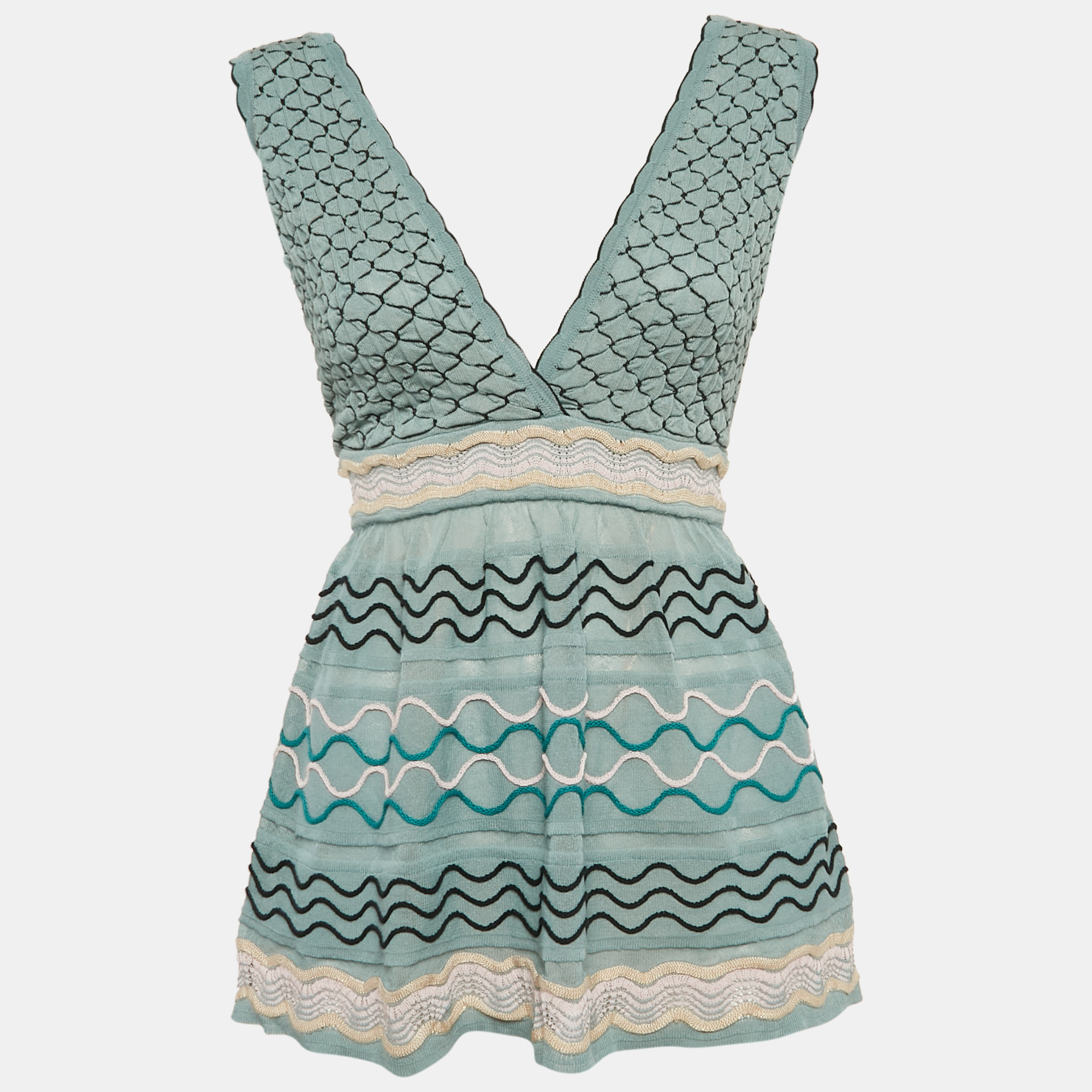 M Missoni Blue Patterned Knit Sleeveless Top S, Shirts & Tops - Luxury Closet