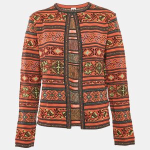 M Missoni Orange/Multicolor Patterned Knit Wool Blend Cardigan L, Sweaters & Cardigans - Luxury Closet catalog