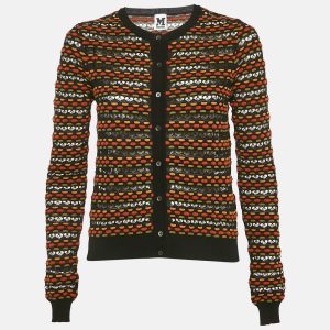M Missoni Black/Brown Eyelet Patterned Knit Cardigan S, Sweaters & Cardigans - Luxury Closet