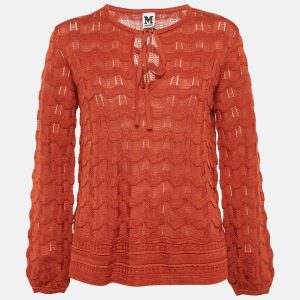 M Missoni Burnt Orange Patterned Knit Long Sleeve Top S, Shirts & Tops - Luxury Closet