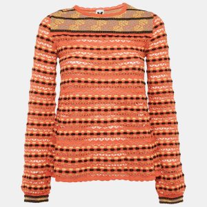 M Missoni Orange Pointelle Knit Long Sleeve Top S, Shirts & Tops - Luxury Closet