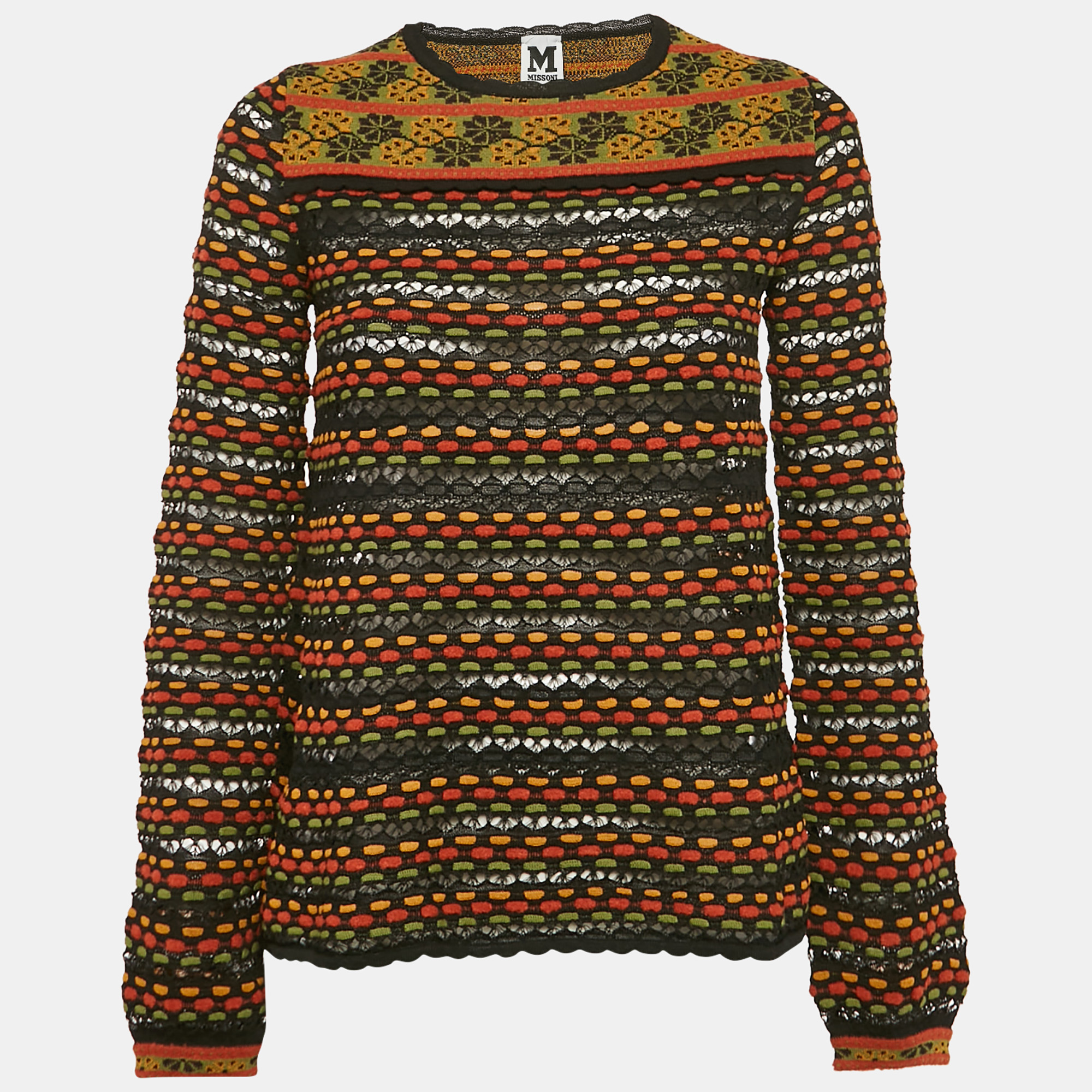 M Missoni Multicolor Patterned Wool Blend Long Sleeve Knit Top S, Shirts & Tops - Luxury Closet