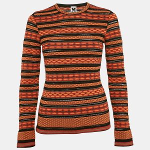 M Missoni Orange/Black Patterned Knit Top S, Shirts & Tops - Luxury Closet