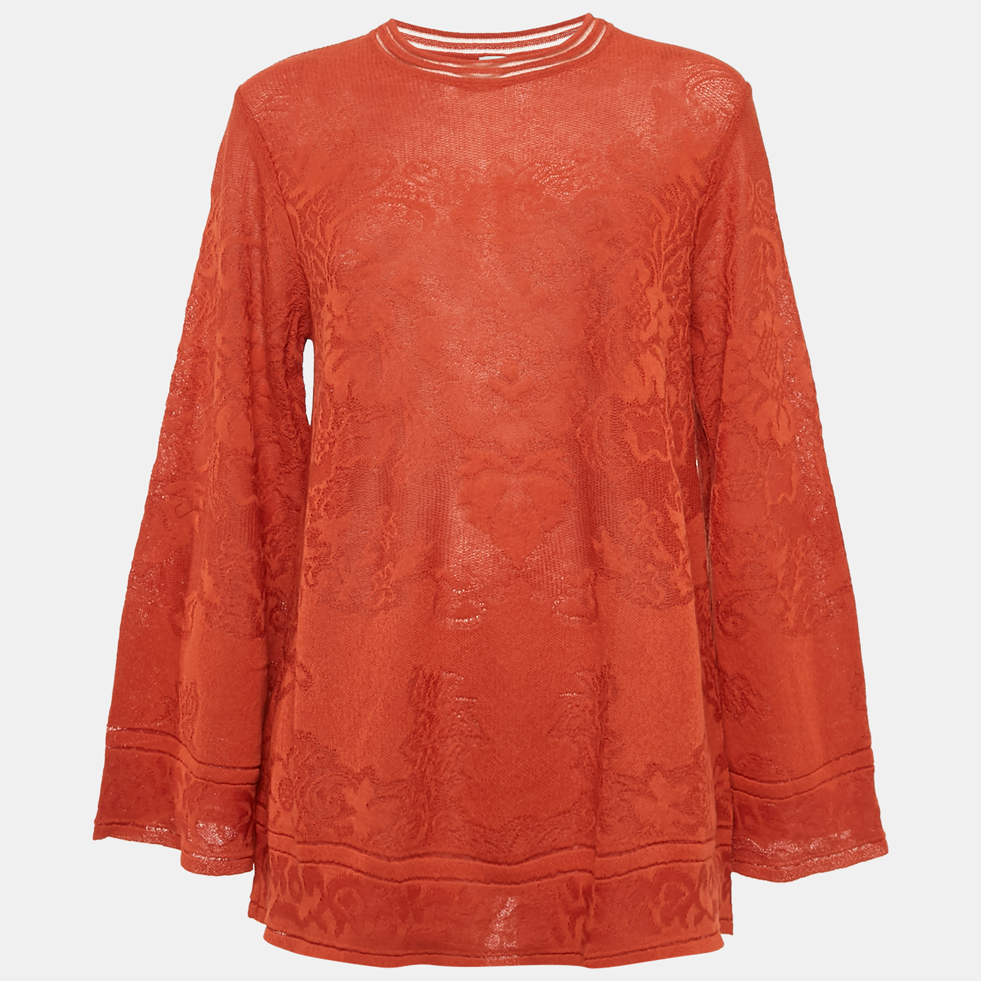 M Missoni Burnt Orange Floral Knit Long Sleeve Top L, Shirts & Tops - Luxury Closet - Image 3