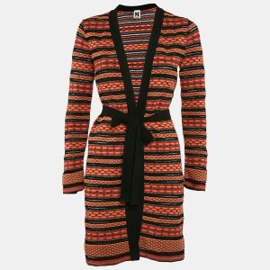 M Missoni Orange/Black Patterned Knit Long Cardigan S, Sweaters & Cardigans - Luxury Closet