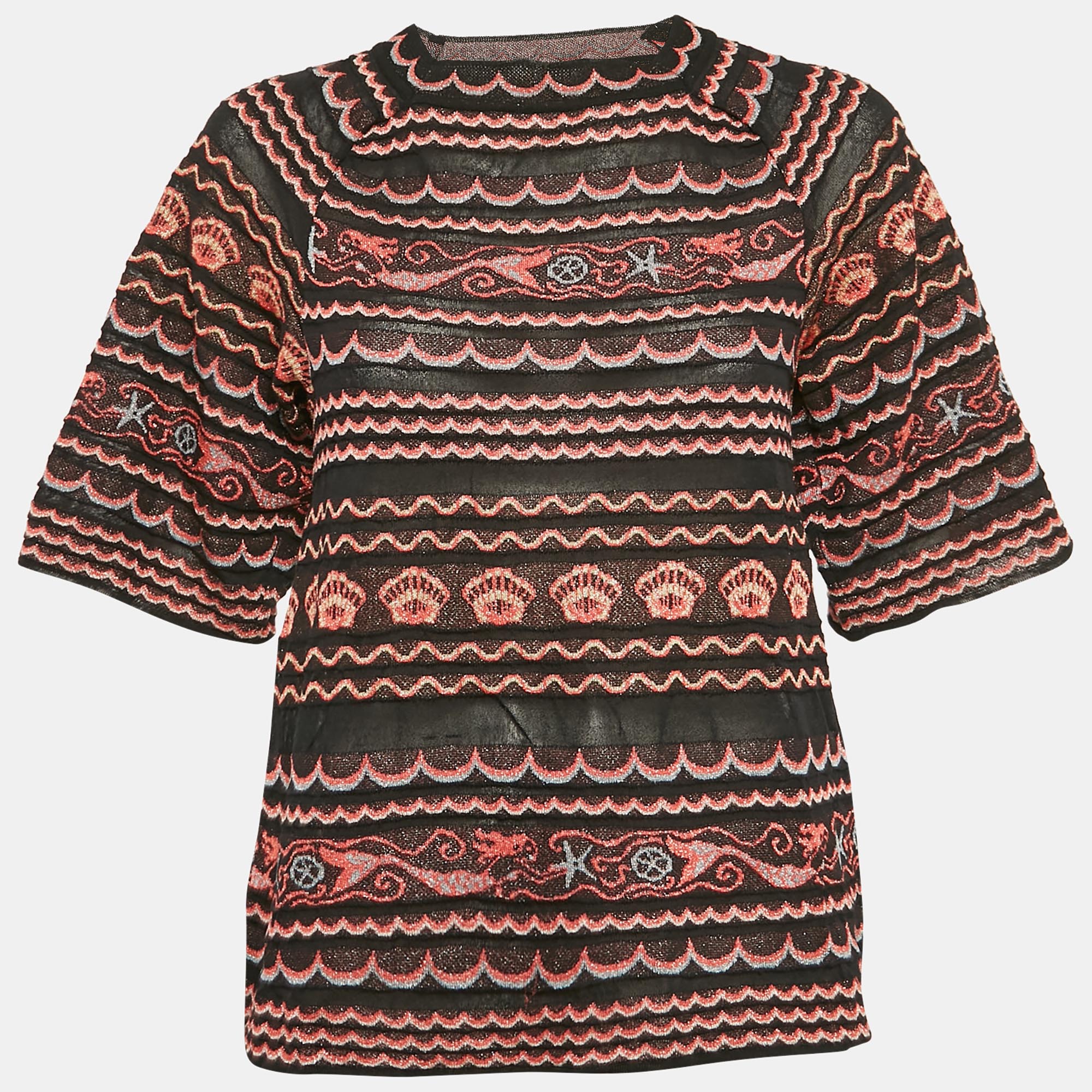 M Missoni Black/Pink Wave Patterned Lurex Knit Top S, Shirts & Tops - Luxury Closet