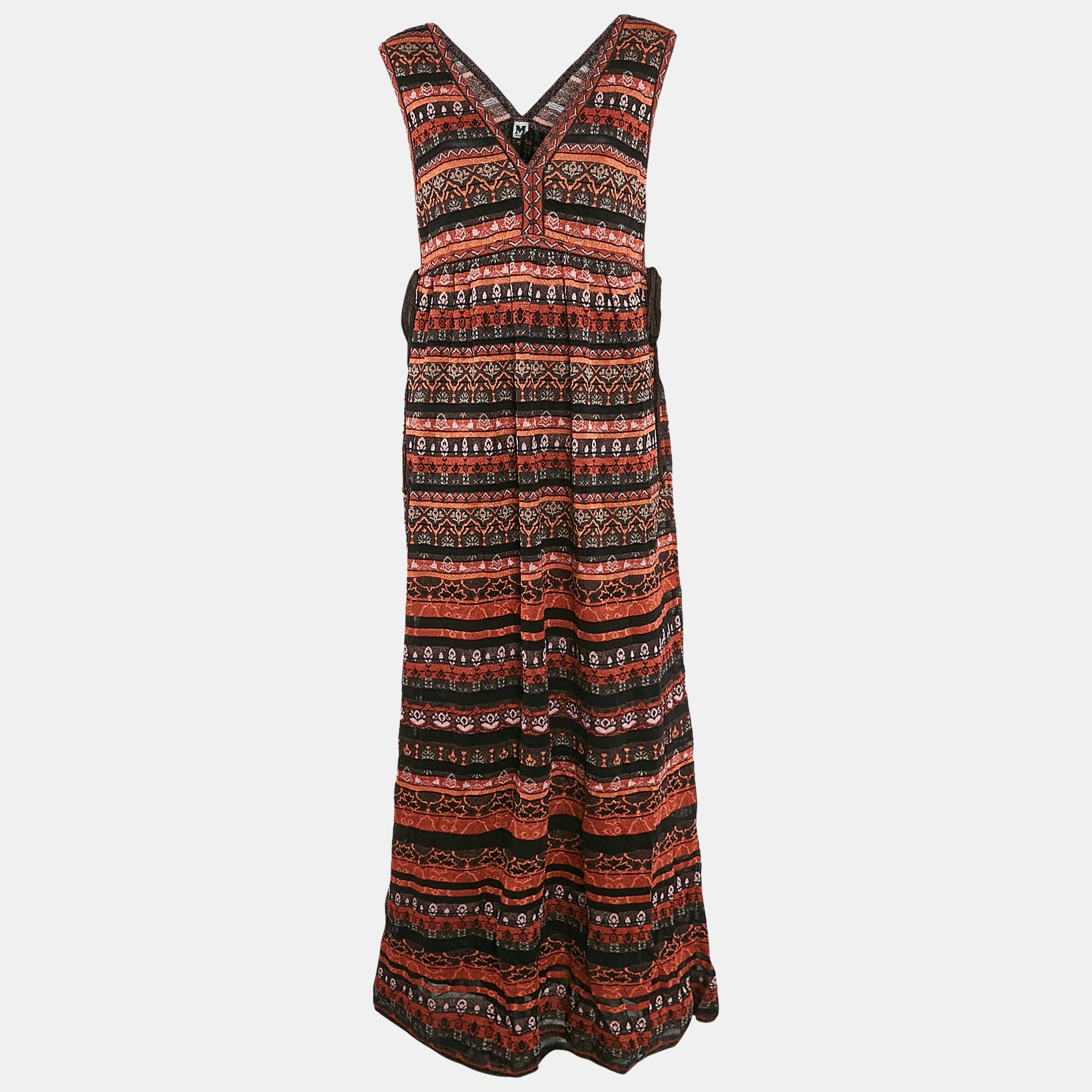 M Missoni Brown/Black Stripe Pattern Lurex Knit Sleeveless Maxi Dress L, Dresses - Luxury Closet