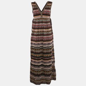 M Missoni Black/Pink Stripe Lurex Knit Sleeveless Maxi Dress S, Dresses - Luxury Closet