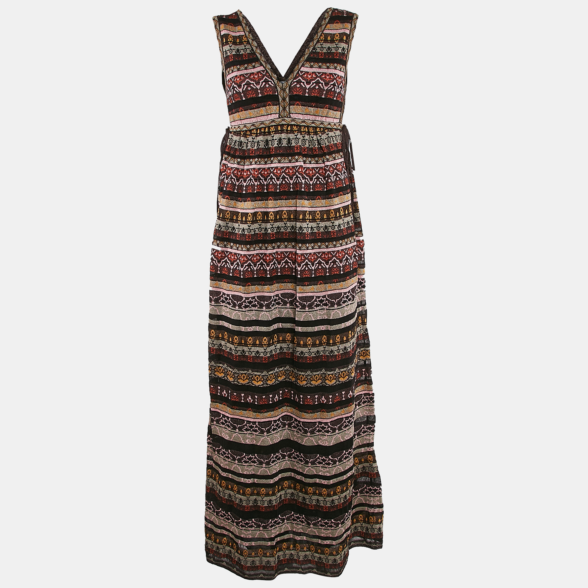 M Missoni Black/Pink Stripe Lurex Knit Sleeveless Maxi Dress S, Dresses - Luxury Closet