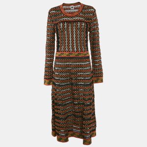 M Missoni Black/Orange Patterned Knit Long Sleeve Midi Dress L, Dresses - Luxury Closet