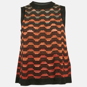 M Missoni Orange/Black Knit Sleeveless Top M, Shirts & Tops - Luxury Closet catalog