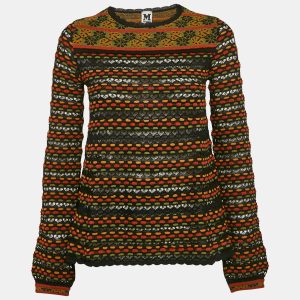M Missoni Black/Orange Pointelle Knit Long Sleeve Knit Top M, Shirts & Tops - Luxury Closet