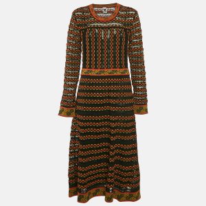 M Missoni Black/Orange Pointelle Knit Long Sleeve Midi Dress S, Dresses - Luxury Closet