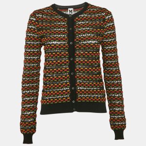 M Missoni Black/Orange Pointelle Knit Button Front Cardigan M, Sweaters & Cardigans - Luxury Closet