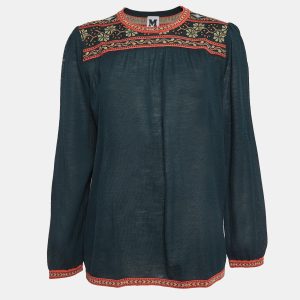 M Missoni Teal Green Floral Pattern Knit Long Sleeve Top L, Shirts & Tops - Luxury Closet