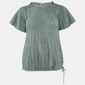 M Missoni Green Patterned Lurex Knit Sweater Top L, Shirts & Tops - Luxury Closet