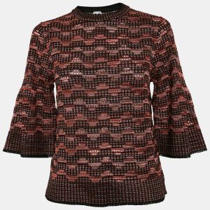 M Missoni Black/Multicolor Pinhole Pattern Knit Sweater Top S, Shirts & Tops - Luxury Closet