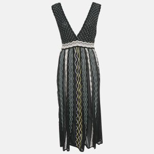 M Missoni Black/Blue Patterned Knit Plunge Neck Midi Dress M, Dresses - Luxury Closet