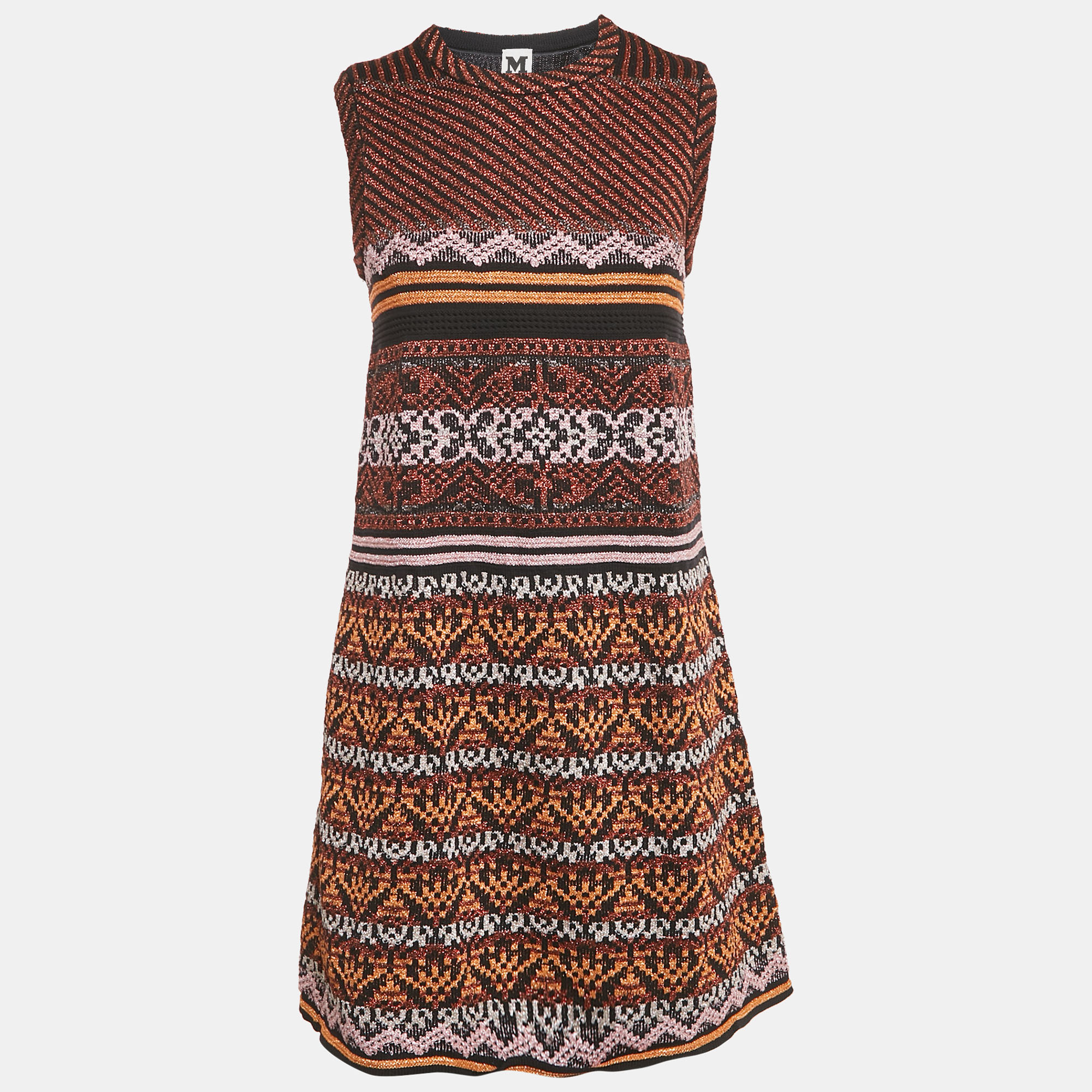 M Missoni Orange/Black Patterned Lurex Knit Short Dress M, Dresses - Luxury Closet