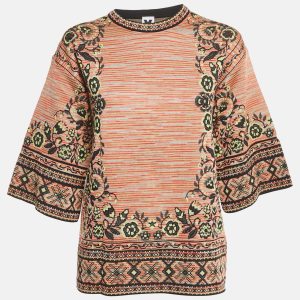 M Missoni Beige/Black Floral Pattern Knit Top M, Shirts & Tops - Luxury Closet