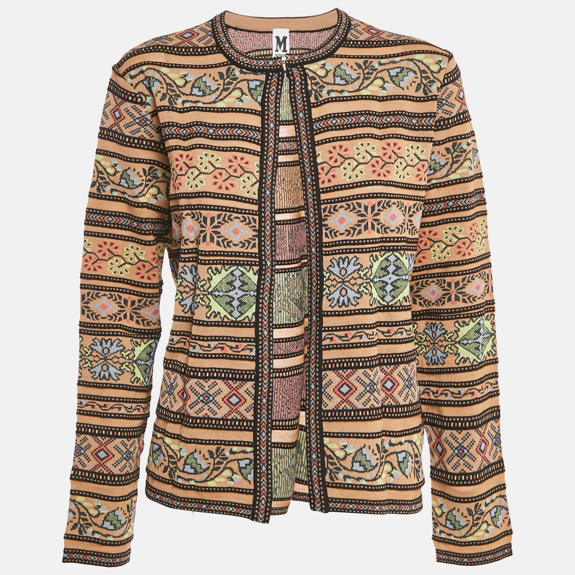 M Missoni Beige Floral Pattern Knit Full Sleeve Cardigan L, Sweaters & Cardigans - Luxury Closet