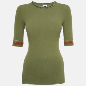 M Missoni Green Stretch Knit Crewneck Top S, Shirts & Tops - Luxury Closet