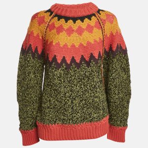 M Missoni Green/Brown Intarsia Wool-Blend Crewneck Sweater L, Sweaters & Cardigans - Luxury Closet catalog