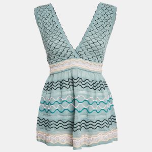 M Missoni Blue Patterned Knit Sleeveless Top M, Shirts & Tops - Luxury Closet