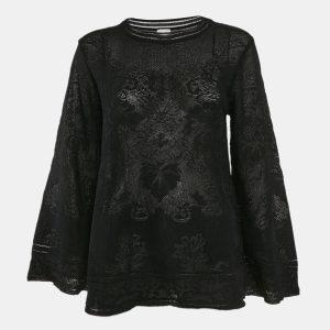 M Missoni Black Textured Knit Sheer Long Sleeve Top S, Sweaters & Cardigans - Luxury Closet