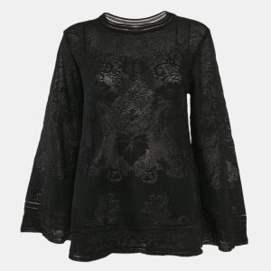 M Missoni Black Textured Knit Sheer Long Sleeve Top M, Sweaters & Cardigans - Luxury Closet catalog