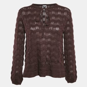 M Missoni Dark Purple Wavy Knit Long Sleeve Top S, Sweaters & Cardigans - Luxury Closet