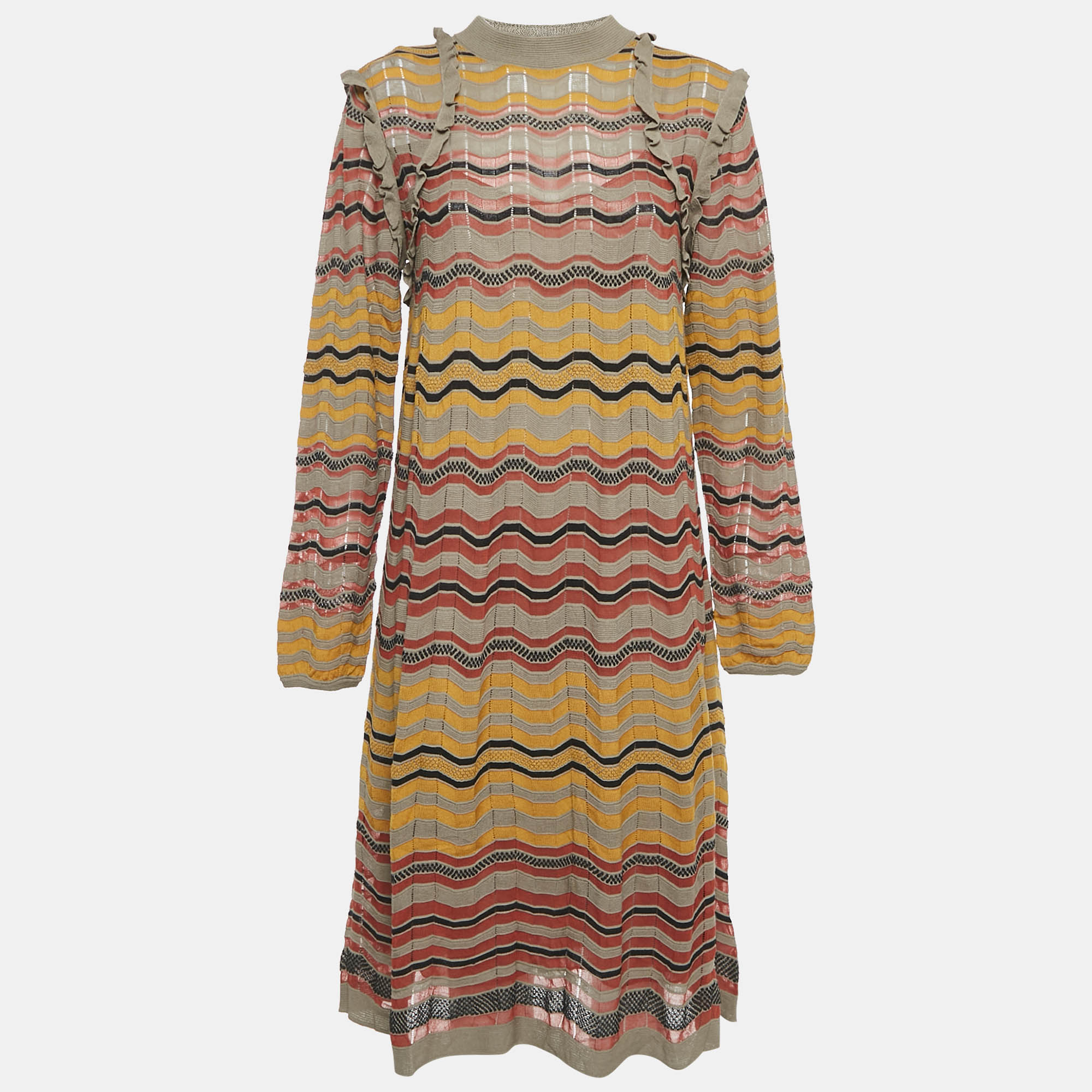 M Missoni Multicolor Patterned Knit Ruffled Short Dress S, Dresses - Luxury Closet