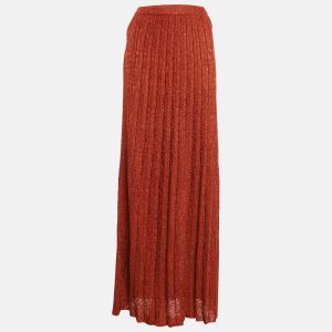 M Missoni Orange Lurex Knit Pleated Maxi Skirt S, Skirts - Luxury Closet