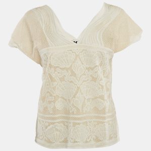 M Missoni White Patterned Lurex Knit V-Neck Top M, Shirts & Tops - Luxury Closet catalog