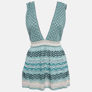 M Missoni Blue Smocked Knit V-Neck Top M, Shirts & Tops - Luxury Closet