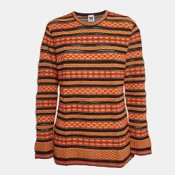 M Missoni Orange/Multicolor Patterned Knit Long Sleeve Top L, Shirts & Tops - Luxury Closet