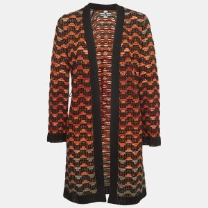 M Missoni Orange/Multicolor Patterned Knit Open Front Cardigan S, Sweaters & Cardigans - Luxury Closet