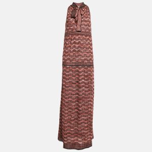 M Missoni Multicolor Patterned Lurex Knit Tie-Up Neck Detail Maxi Dress M, Dresses - Luxury Closet