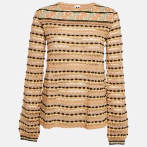 M Missoni Beige/Multicolor Pattern Knit Long Sleeve Top M, Shirts & Tops - Luxury Closet catalog