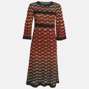M Missoni Orange/Multicolor Patterned Knit Long Sleeve Midi Dress S, Dresses - Luxury Closet catalog