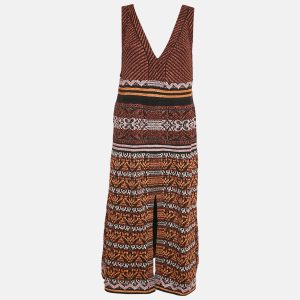 M Missoni Metallic Patterned Lurex Knit V-Neck Sleeveless Midi Dress L, Dresses - Luxury Closet