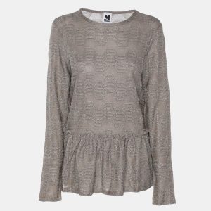 M Missoni Metallic Grey Lurex Knit Long Sleeve Pleated Tops M, Shirts & Tops - Luxury Closet catalog