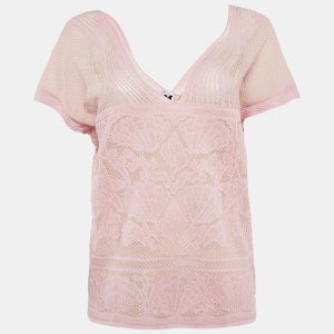 M Missoni Pink Floral Pattern Lurex Knit Cap Sleeve Top M, Shirts & Tops - Luxury Closet