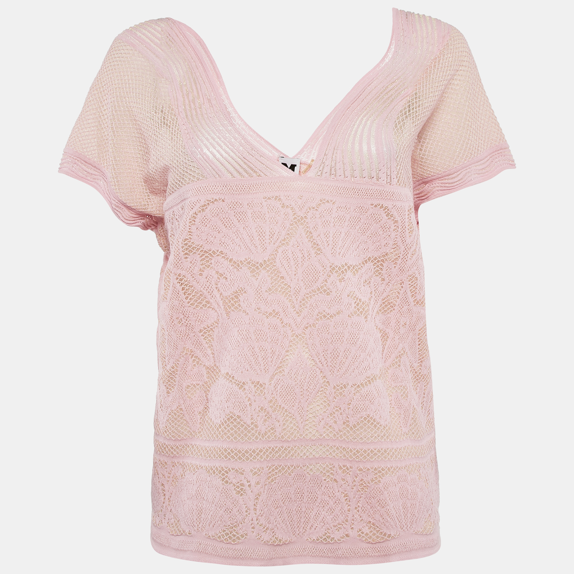 M Missoni Pink Floral Pattern Lurex Knit Cap Sleeve Top M, Shirts & Tops - Luxury Closet