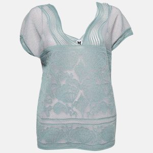 M Missoni Blue Sea Shell Pattern Lurex Knit Cap Sleeve Top M, Shirts & Tops - Luxury Closet